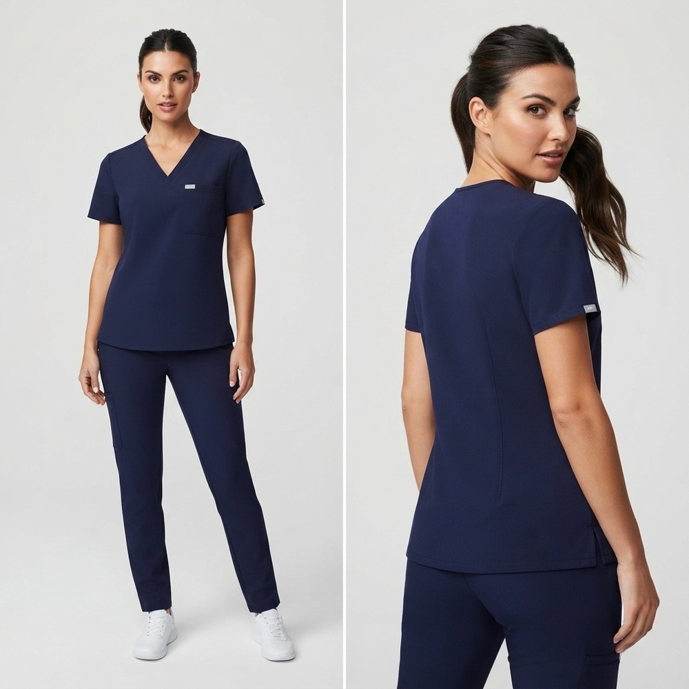 FIGS Casma Scrub Top Womens XS Navy Blue V-Neck One Pocket Technical FW1000